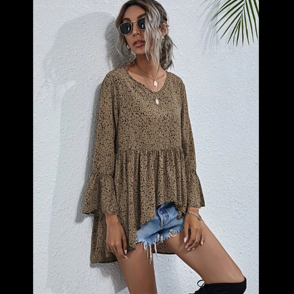 Allover print peplum blouse